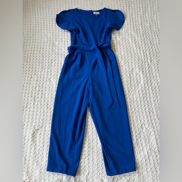 Calvin Klein Flutter Short Split Sleeve Royal Blue Jumpsuit - Picture 4 of 8